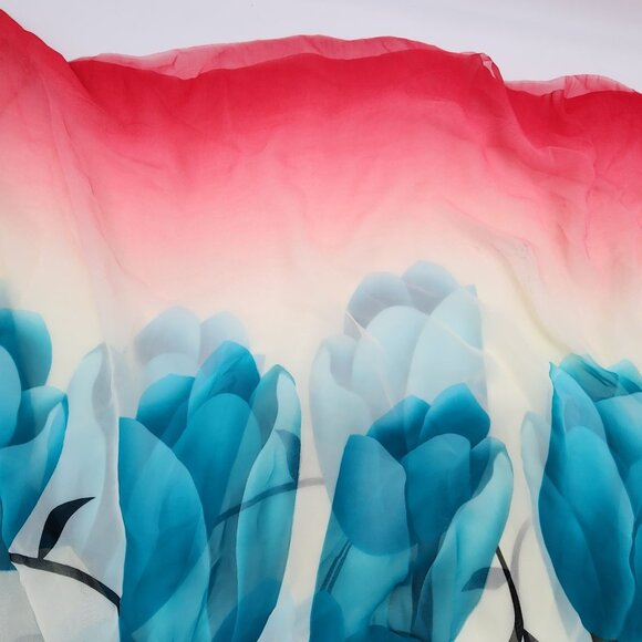 Large Print Chiffon Fabric Tulips Blue Salmon White 12 Yards 55" Wide 3 Pieces - Picture 4 of 8